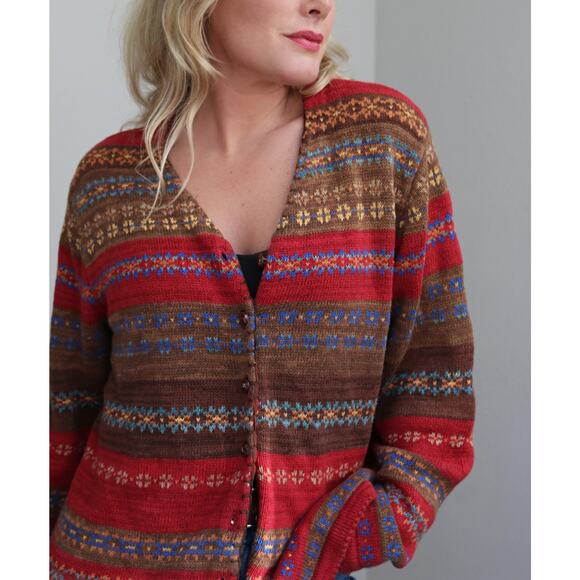 2000's Vintage Tiara International Knit Fair Isle Cardigan Sweater Women's MD LG - Picture 10 of 10